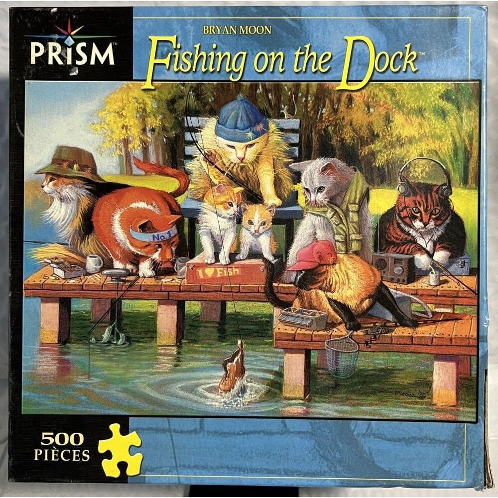 500 Piece Puzzle - Fishing on the Dock [705988998058] Bryan Moon * 19" x 14" New